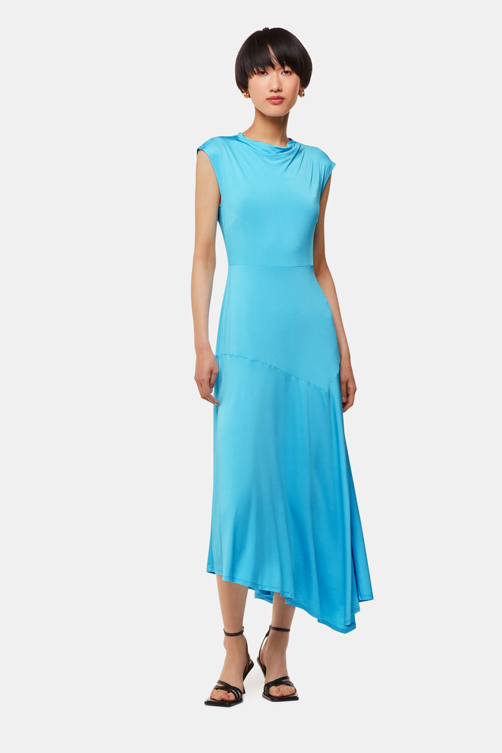 Turquoise Iris Asymmetric Jersey Dress